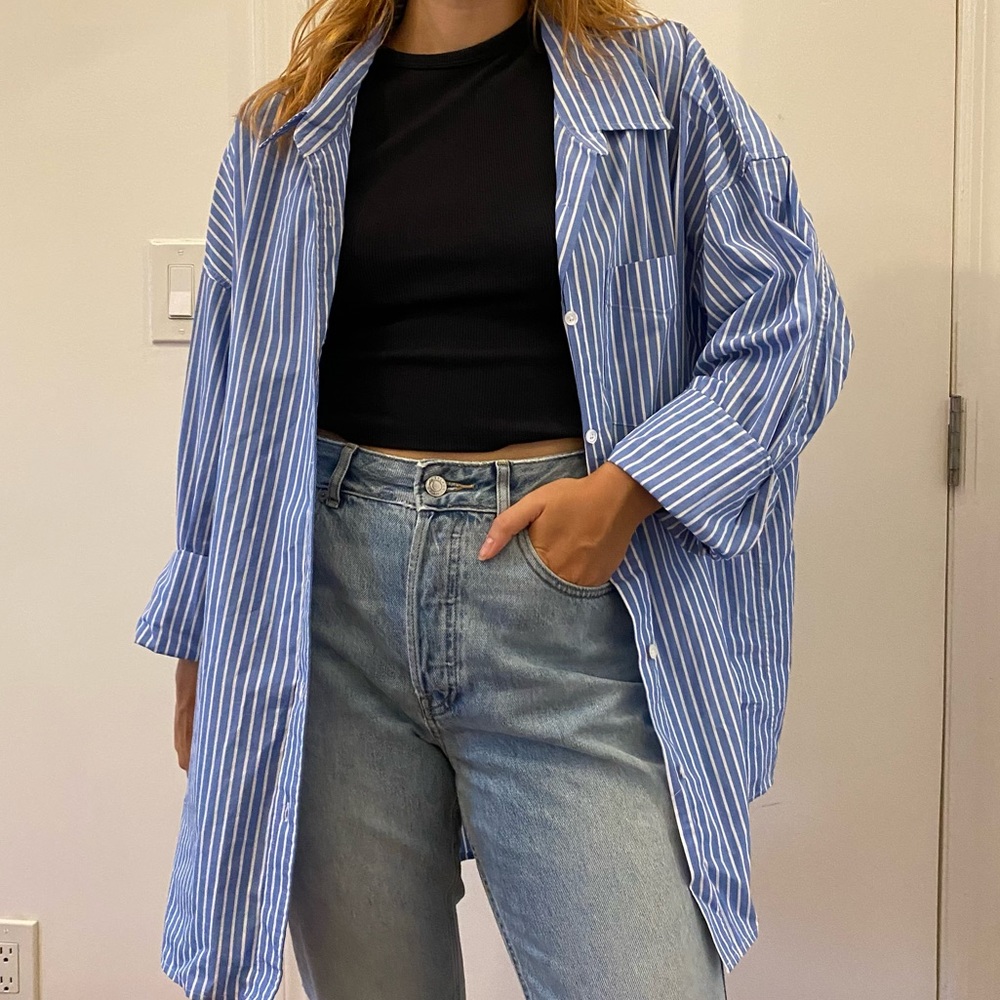 Wilfred Free Oversized Striped Button Down Sz 3